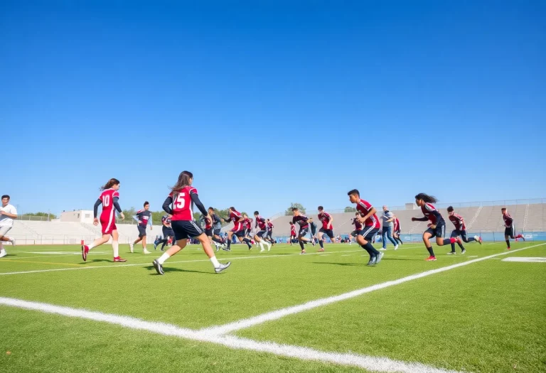 High school football players competing on the field in Arkansas.