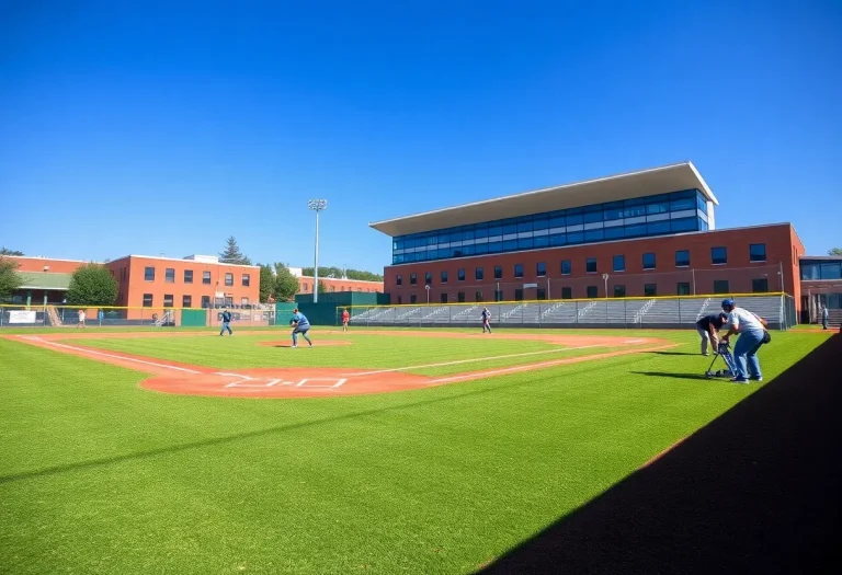 Players enjoying a baseball game on the newly improved field at East High School