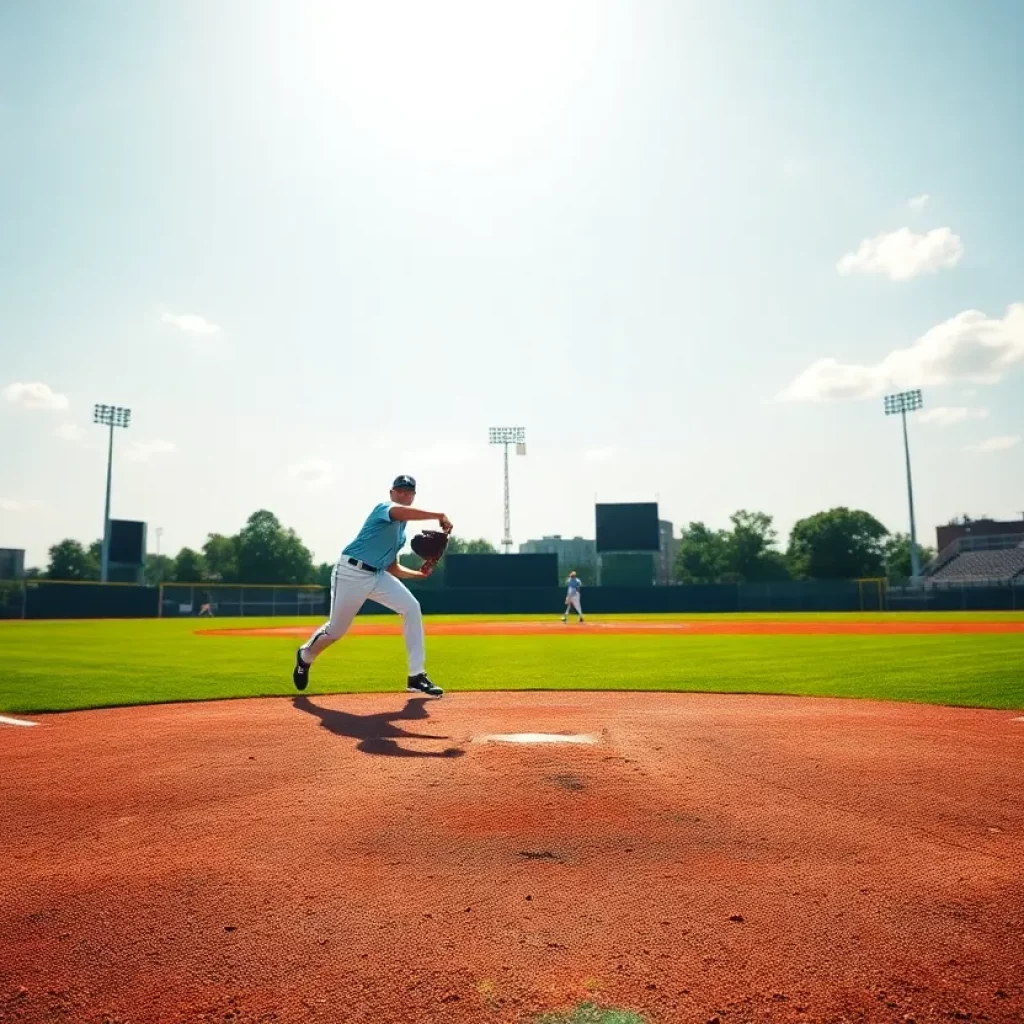 Baseball field with musical notes in the background
