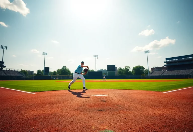 Baseball field with musical notes in the background
