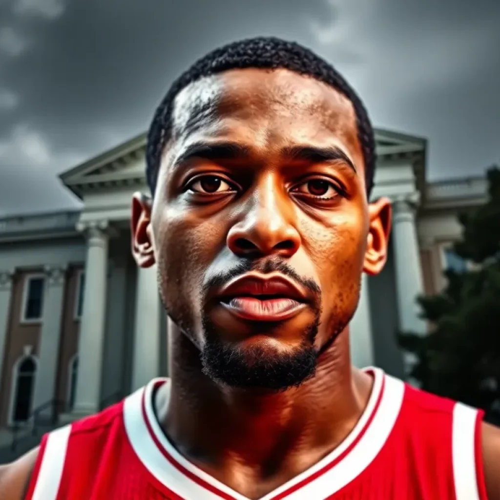 Visual representation of legal issues facing a basketball star.