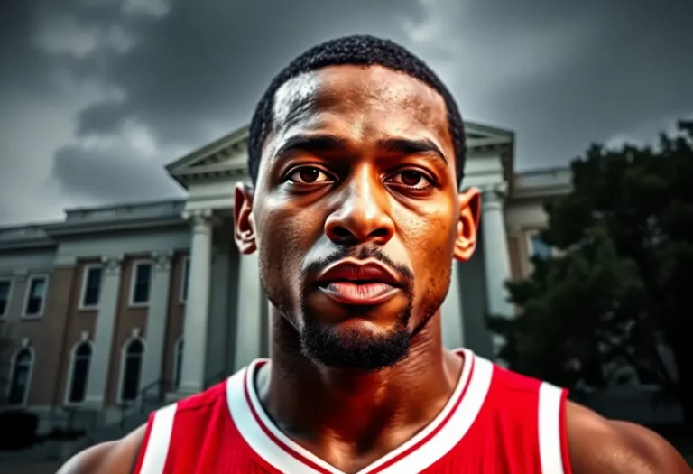 Visual representation of legal issues facing a basketball star.