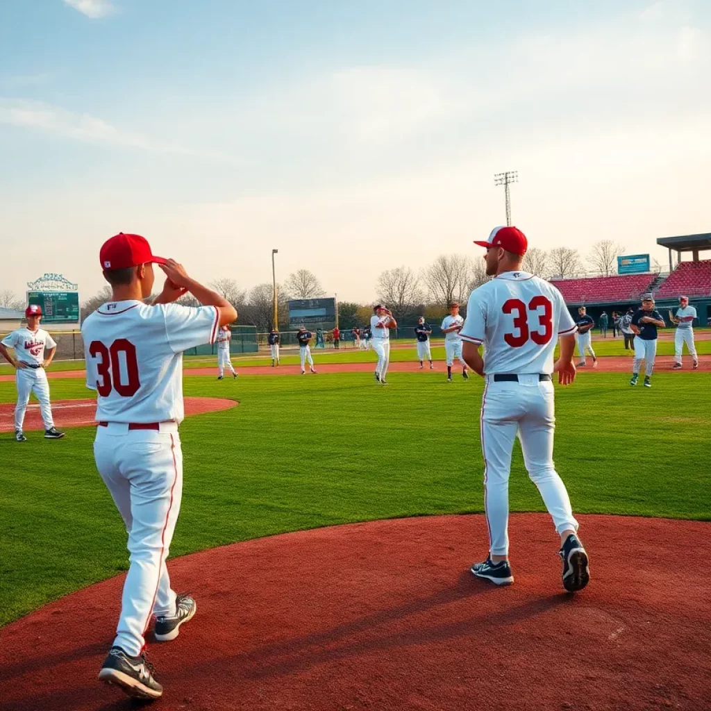Practice session of Bellaire High School baseball team