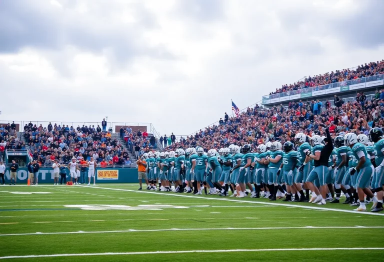 Bishop Gorman High School football team celebrating a victory on the field.