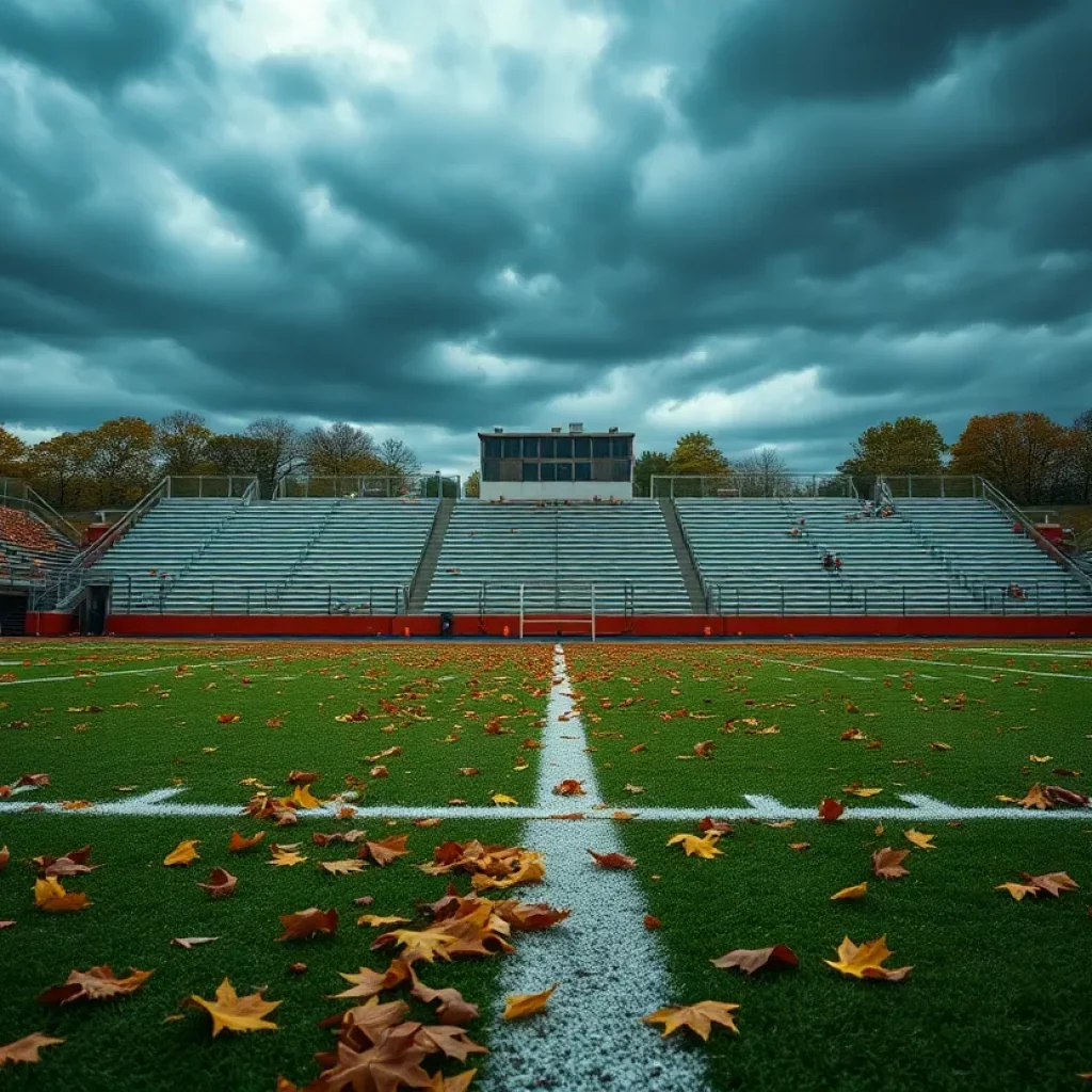 Empty football field representing turmoil in the program