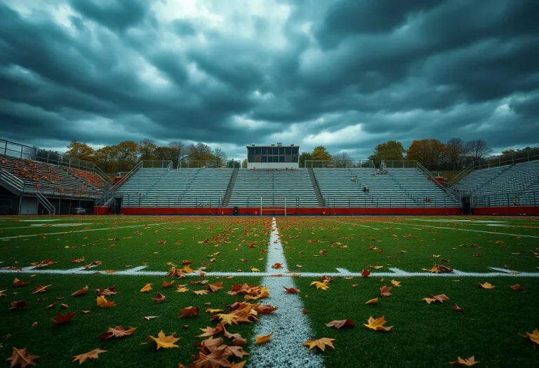 Empty football field representing turmoil in the program