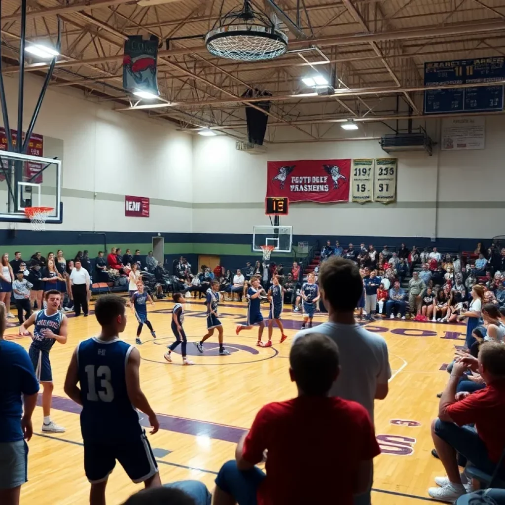 High school basketball players competing at the Bojangles Bash