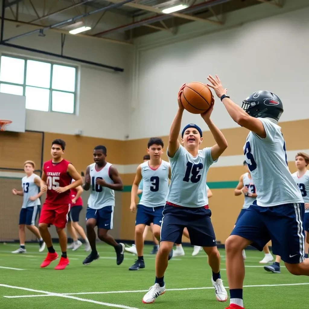 Athletes training at Boonville High School for basketball and football