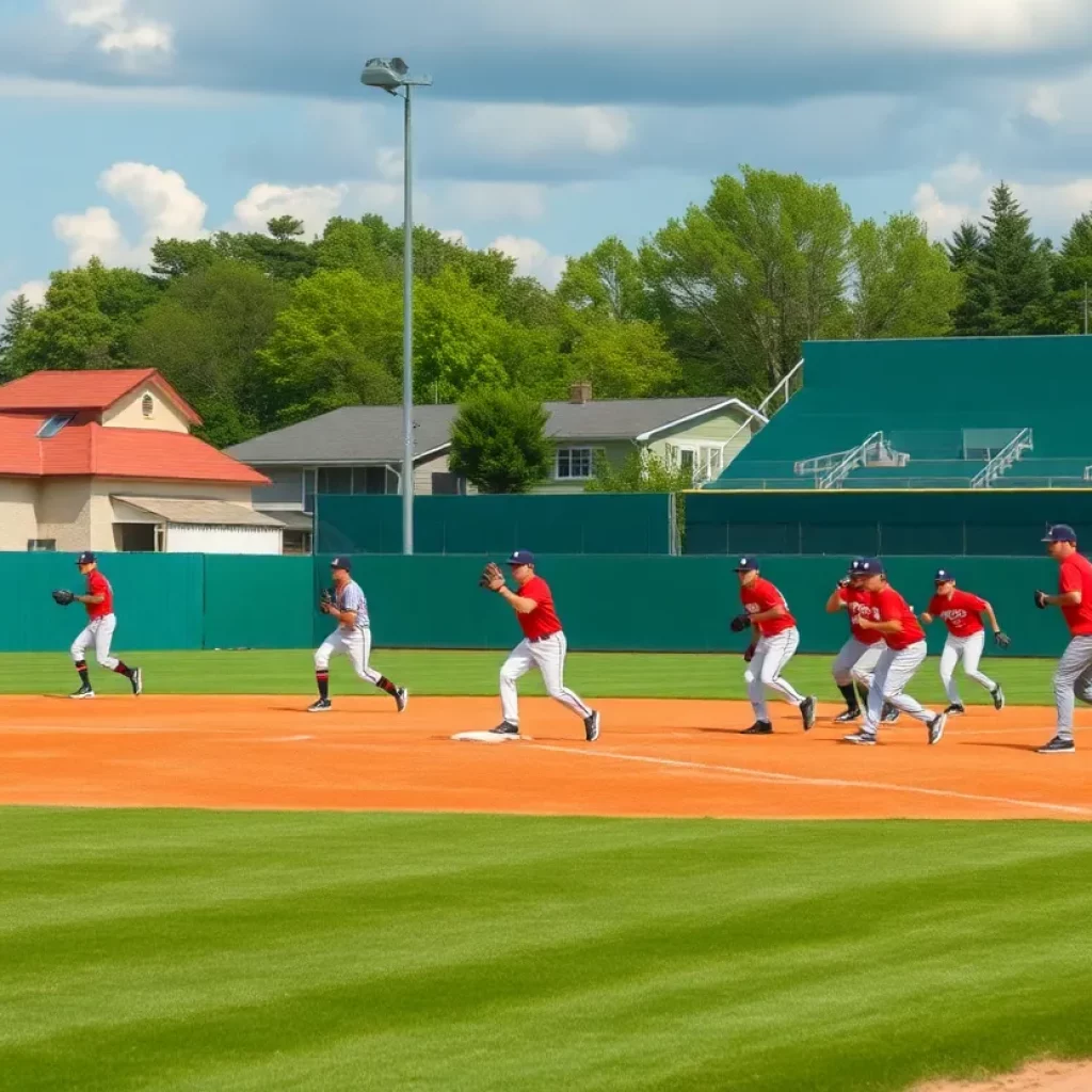 Baseball team practicing on a sunny day at Bunker Hill