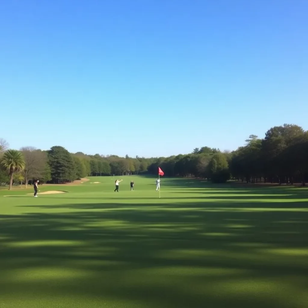Scene from a high school golf match at a scenic golf course