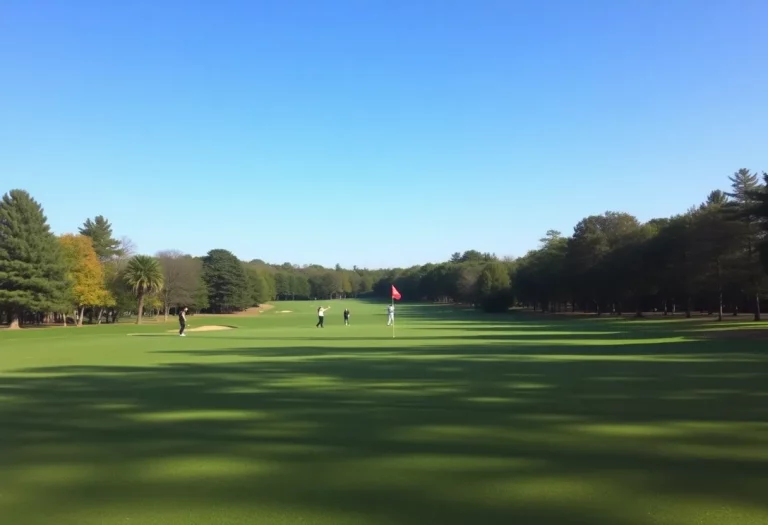 Scene from a high school golf match at a scenic golf course