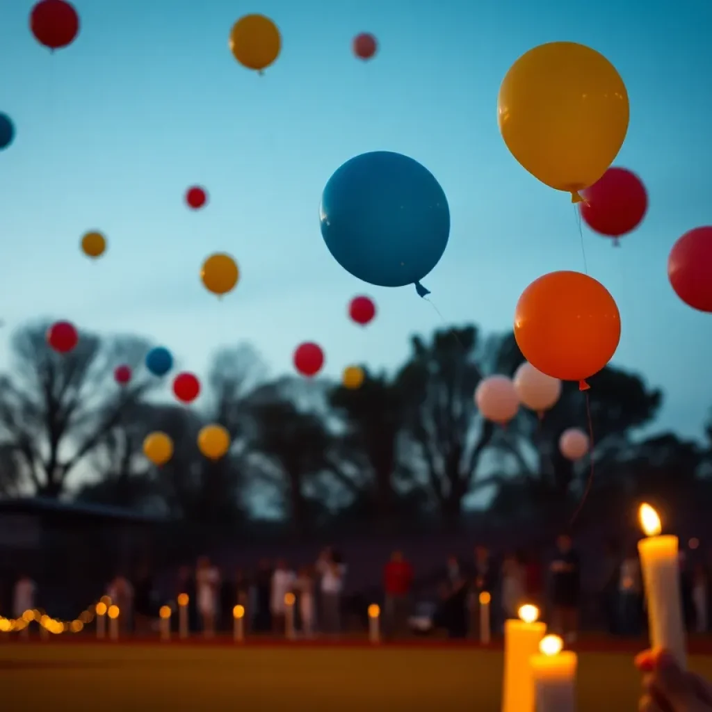 Candlelight vigil at a baseball field for a young athlete
