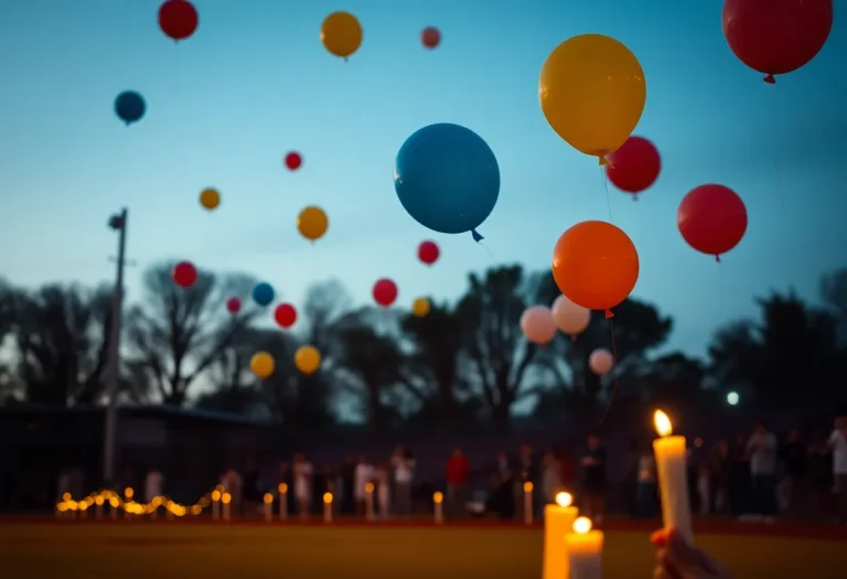 Candlelight vigil at a baseball field for a young athlete