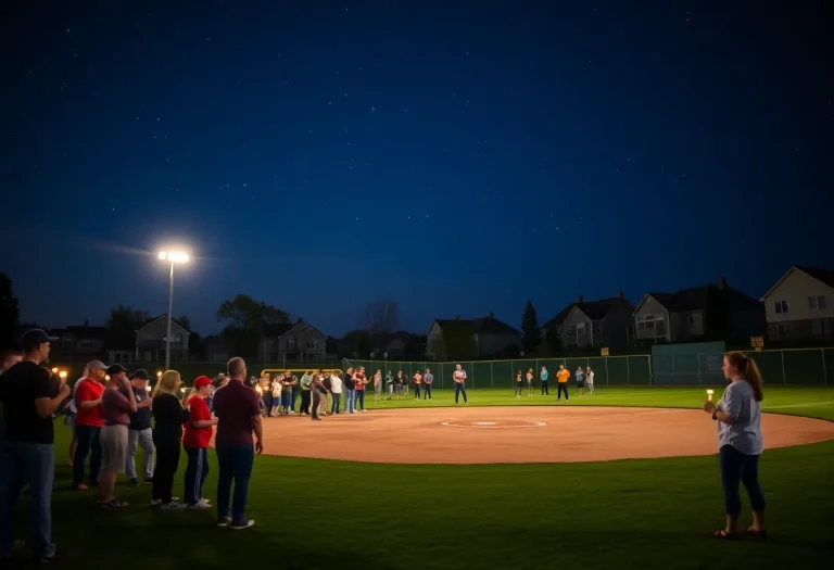 Community members holding candles at a vigil for Santiago Rhone