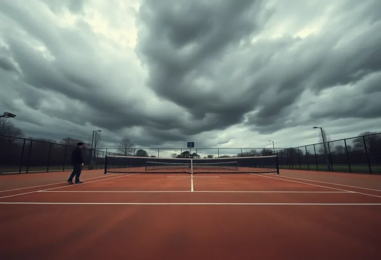 An empty tennis court symbolizing community concern