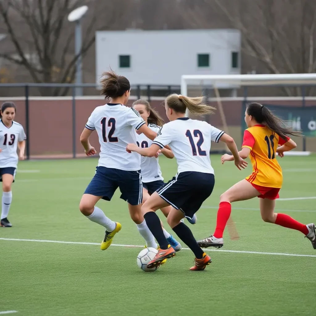 Centereach High School soccer team competing against Smithtown East
