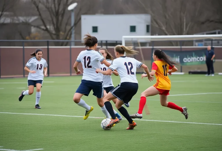 Centereach High School soccer team competing against Smithtown East