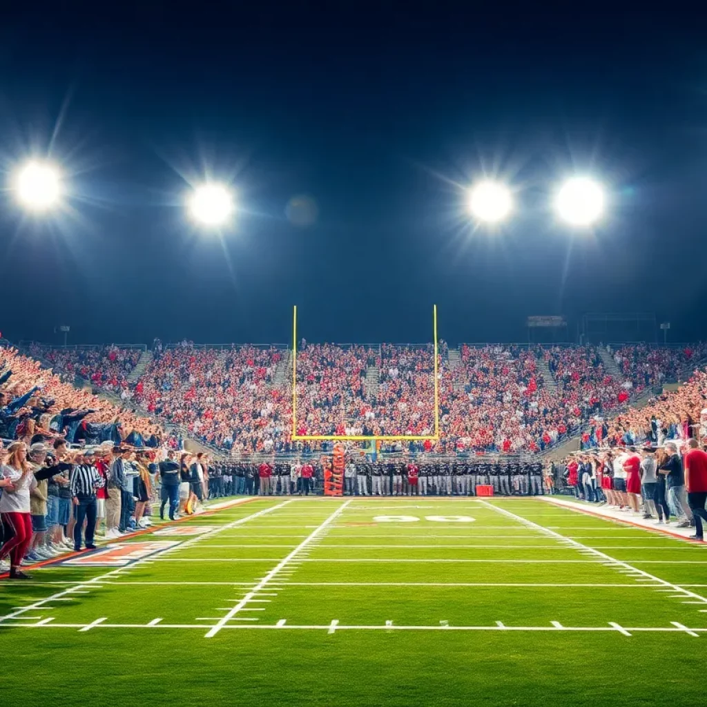 High school football game in Central Ohio with fans cheering