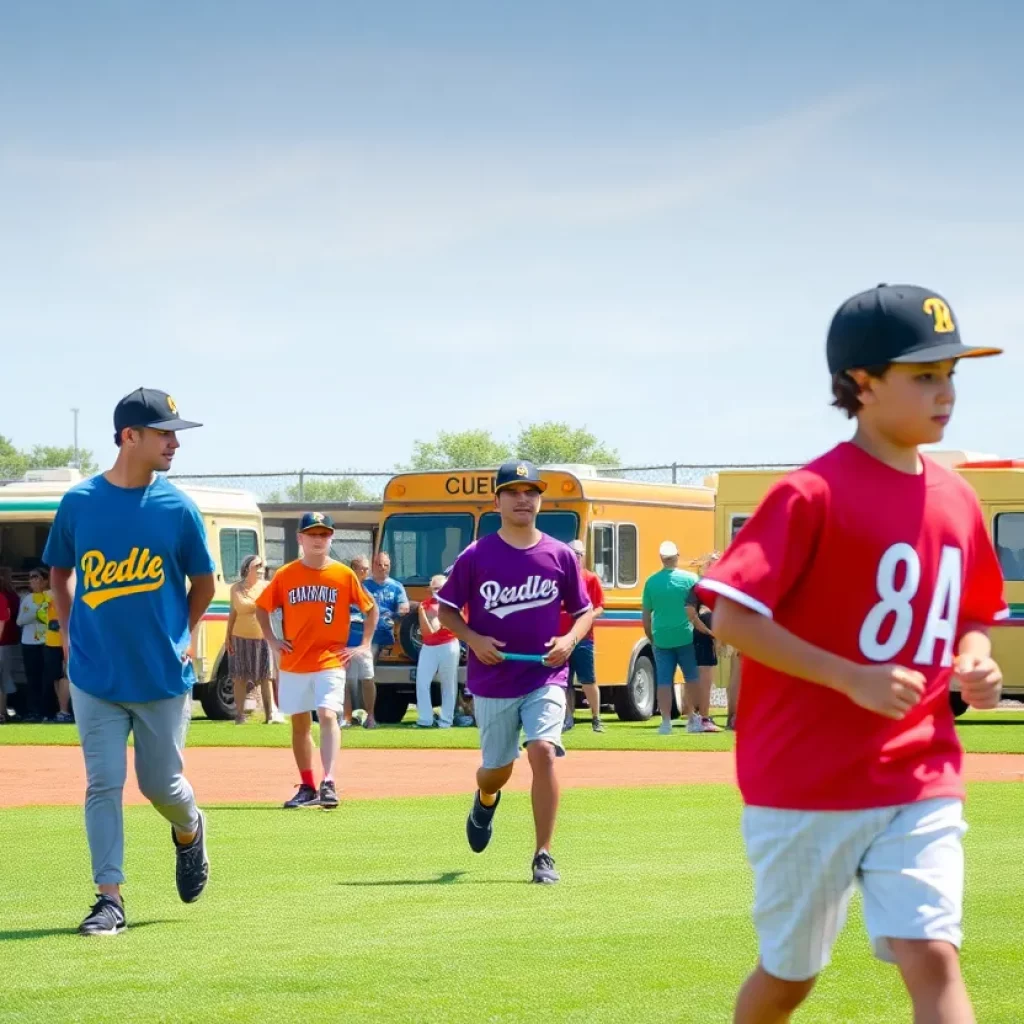 Cheerful community members at a charity baseball event