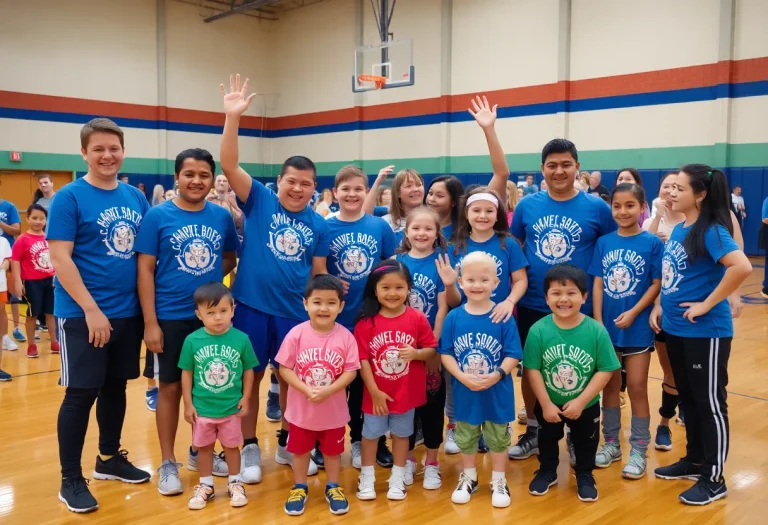 Children celebrating with athletes at Cheyanna’s Champions event