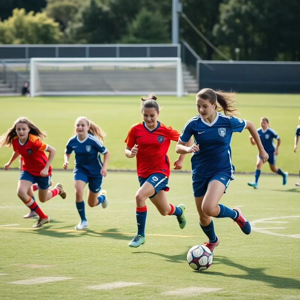 High school soccer players during a match in Cincinnati.