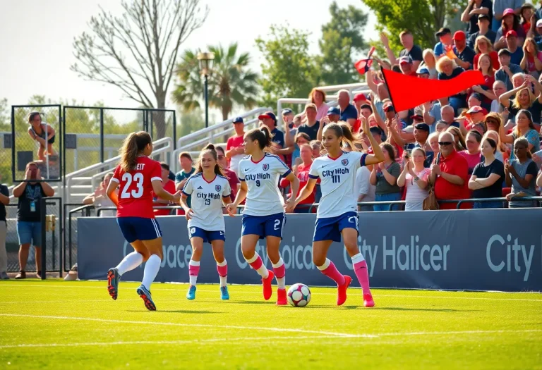 City High soccer team celebrating a goal in a match