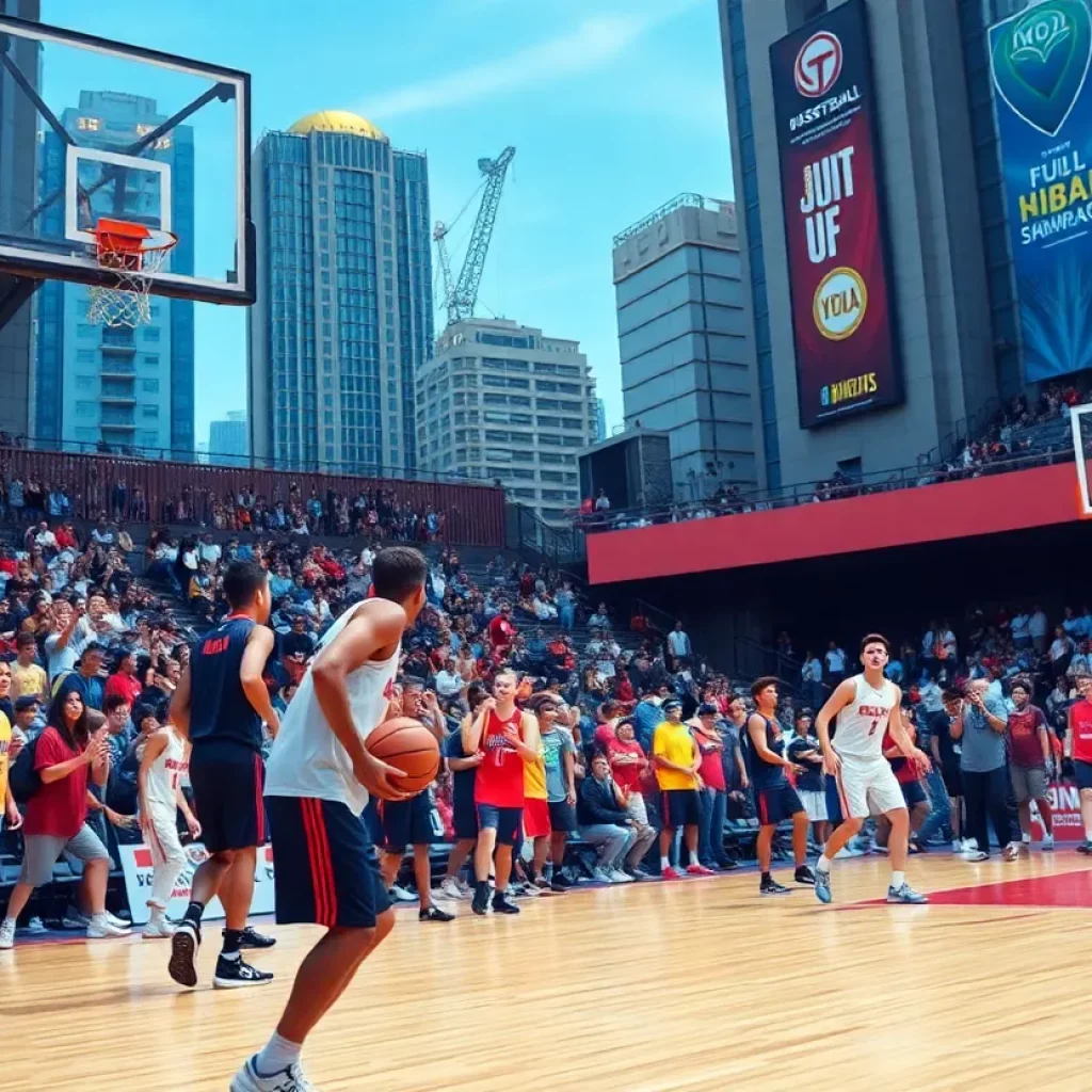 Youth basketball players competing at an international showcase