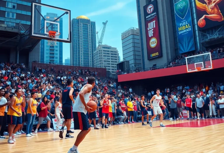 Youth basketball players competing at an international showcase