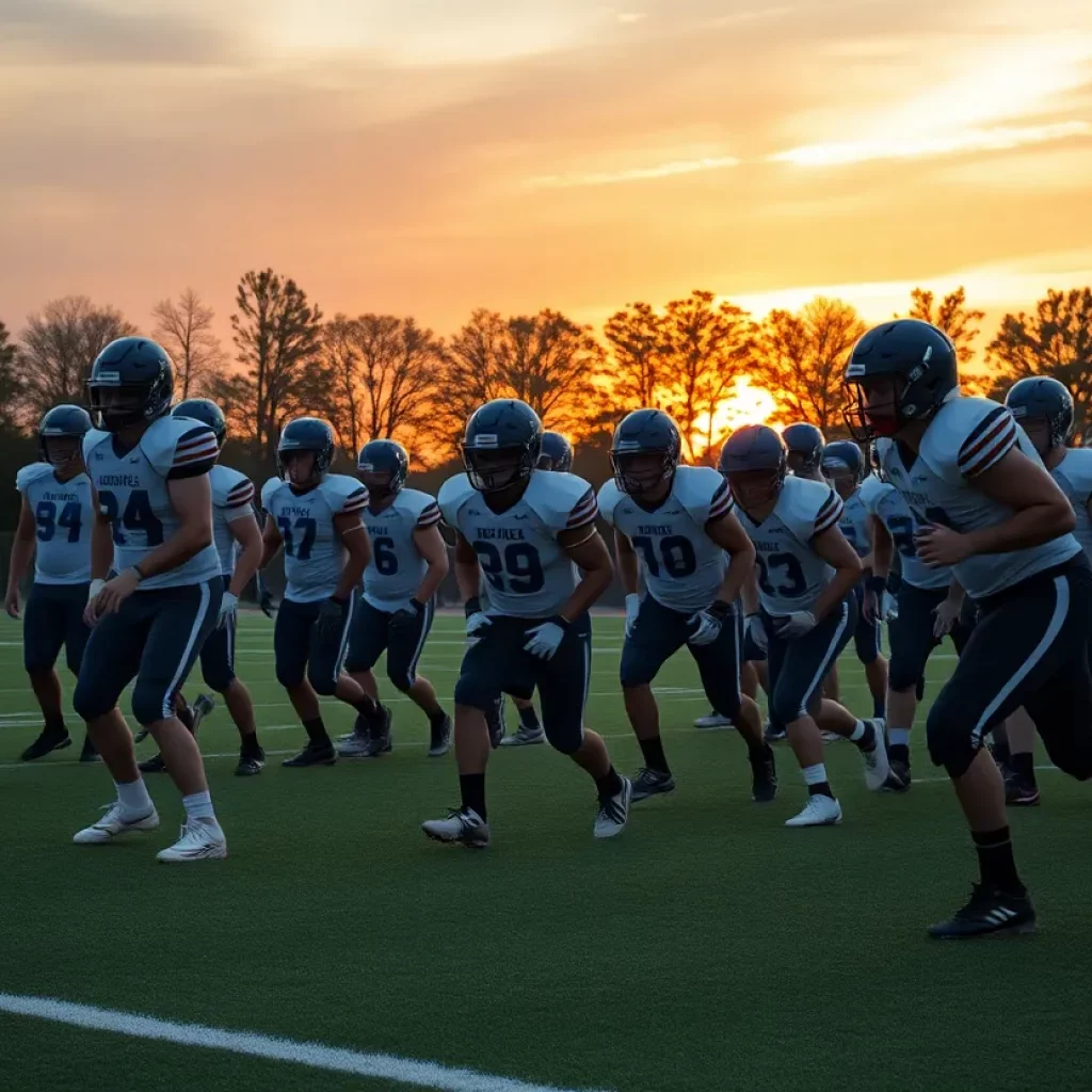 Columbia High School football team practicing with determination