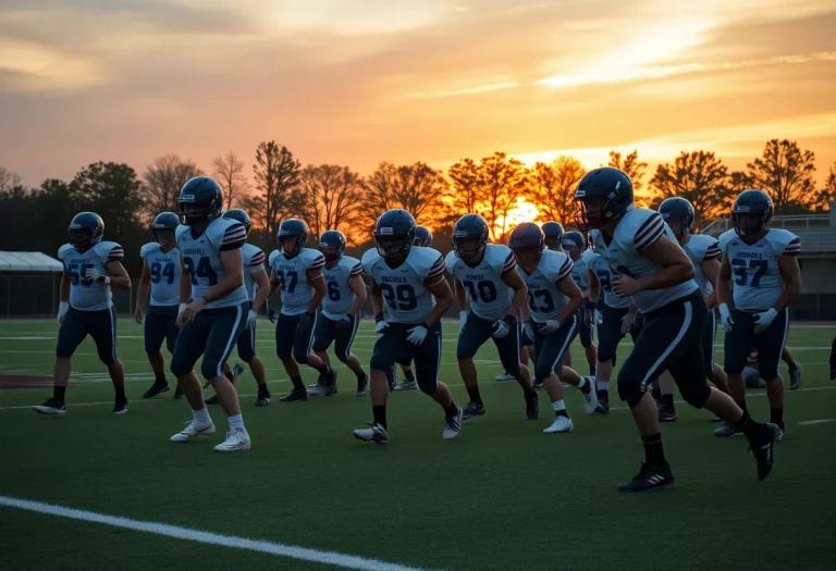 Columbia High School football team practicing with determination