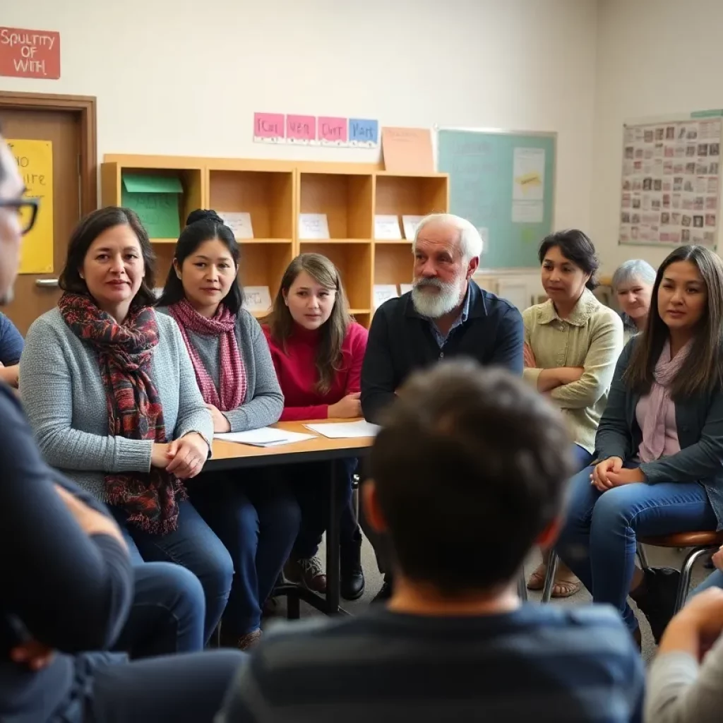 Parents discussing safety concerns in a school setting