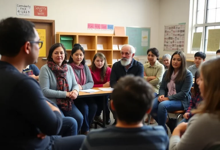 Parents discussing safety concerns in a school setting
