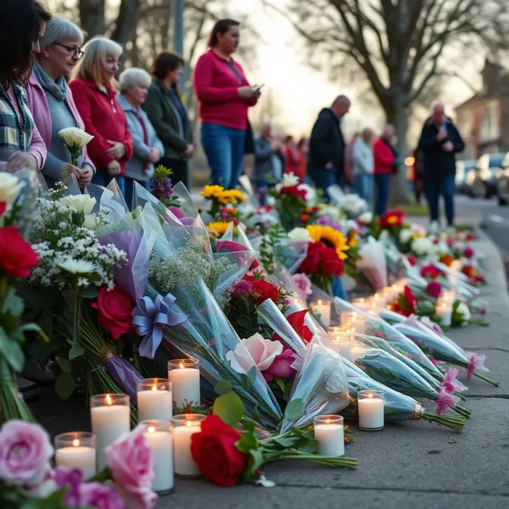 Memorial site for a Wilcox High School student with flowers and candles