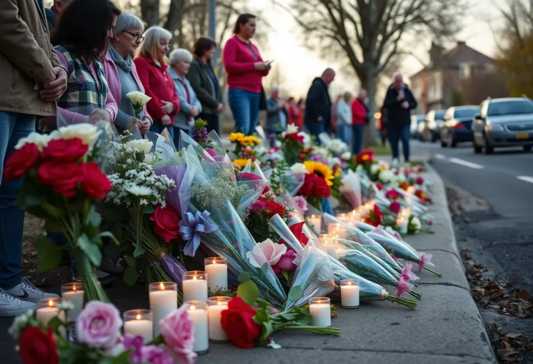 Memorial site for a Wilcox High School student with flowers and candles