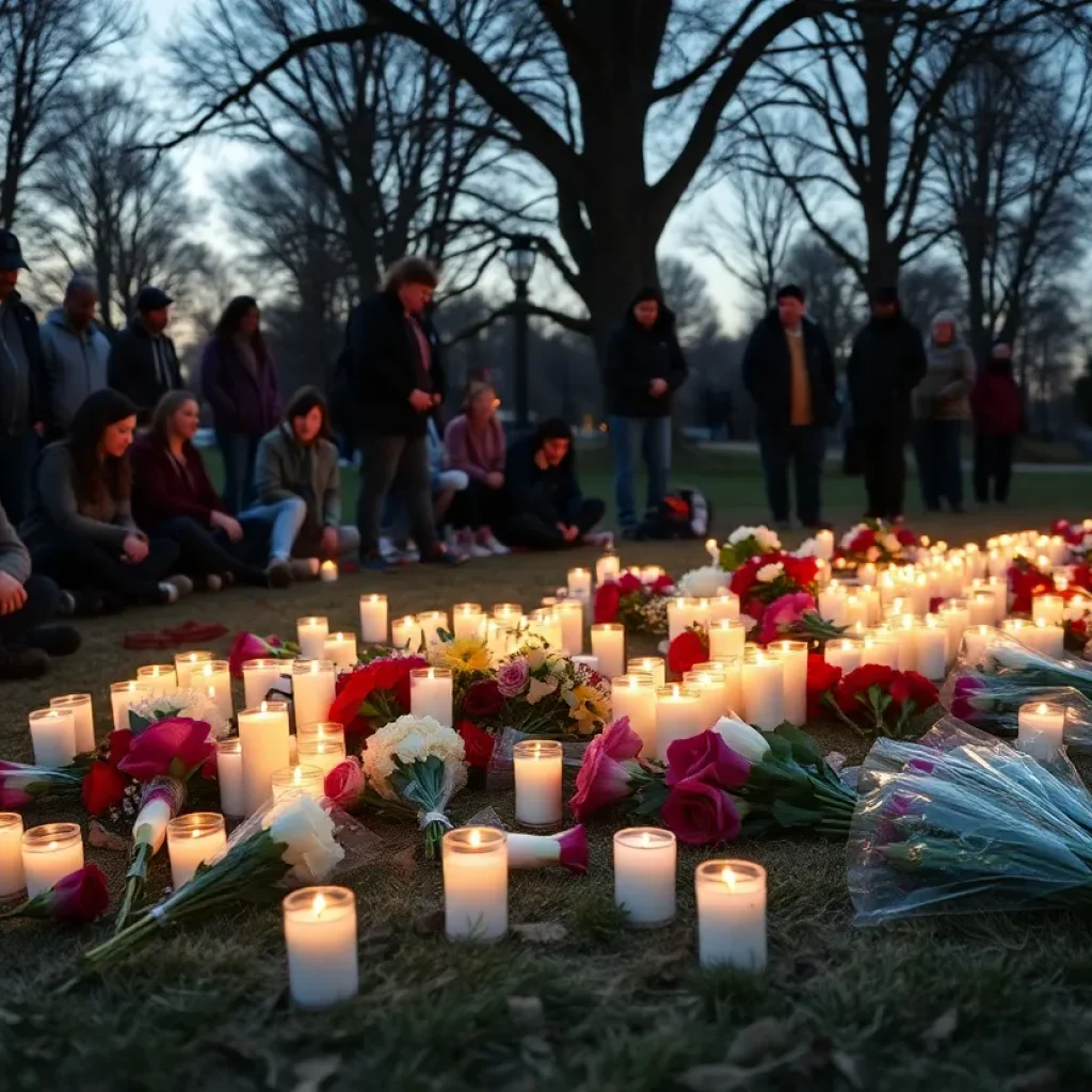 Community members gather to mourn and remember a young basketball player.