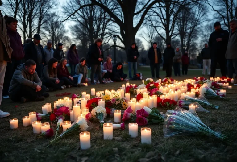 Community members gather to mourn and remember a young basketball player.