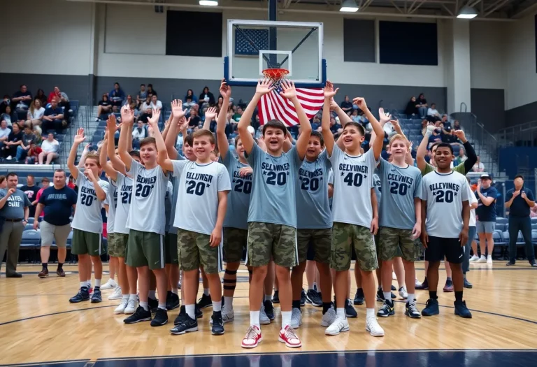 Community gathering for a signing ceremony of a local athlete joining the military.