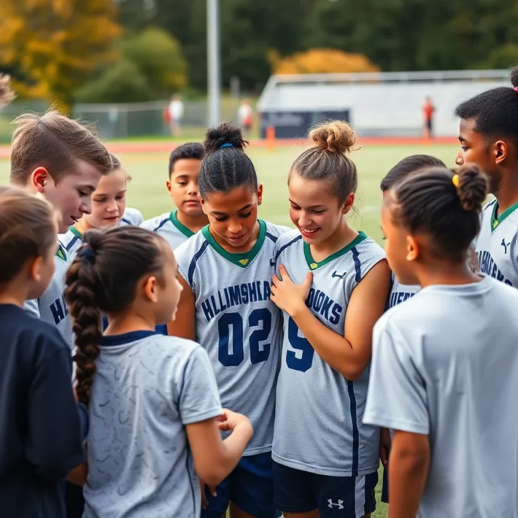 Young athletes and community members gathering in support after a football injury