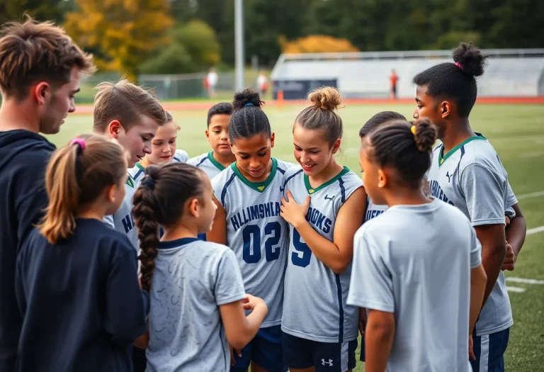 Young athletes and community members gathering in support after a football injury