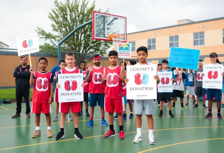 A community rally supporting kidney donation for a local coach.