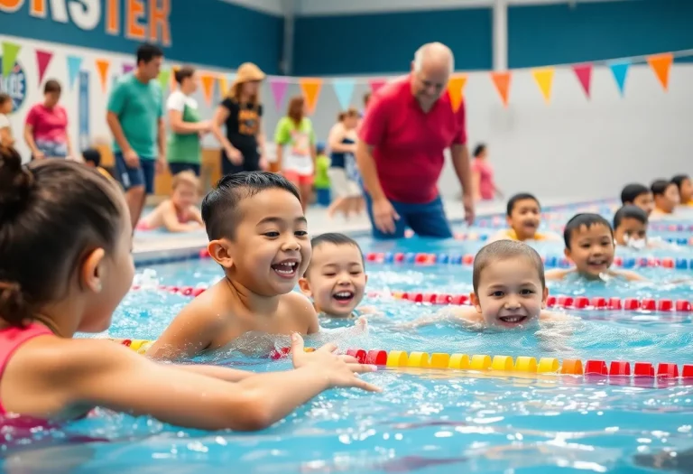 Children enjoying a community swimming event hosted by AAU.