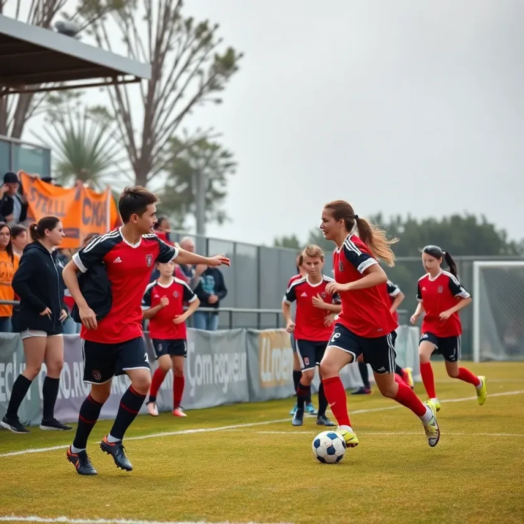 Concord High School boys soccer team practicing on the field