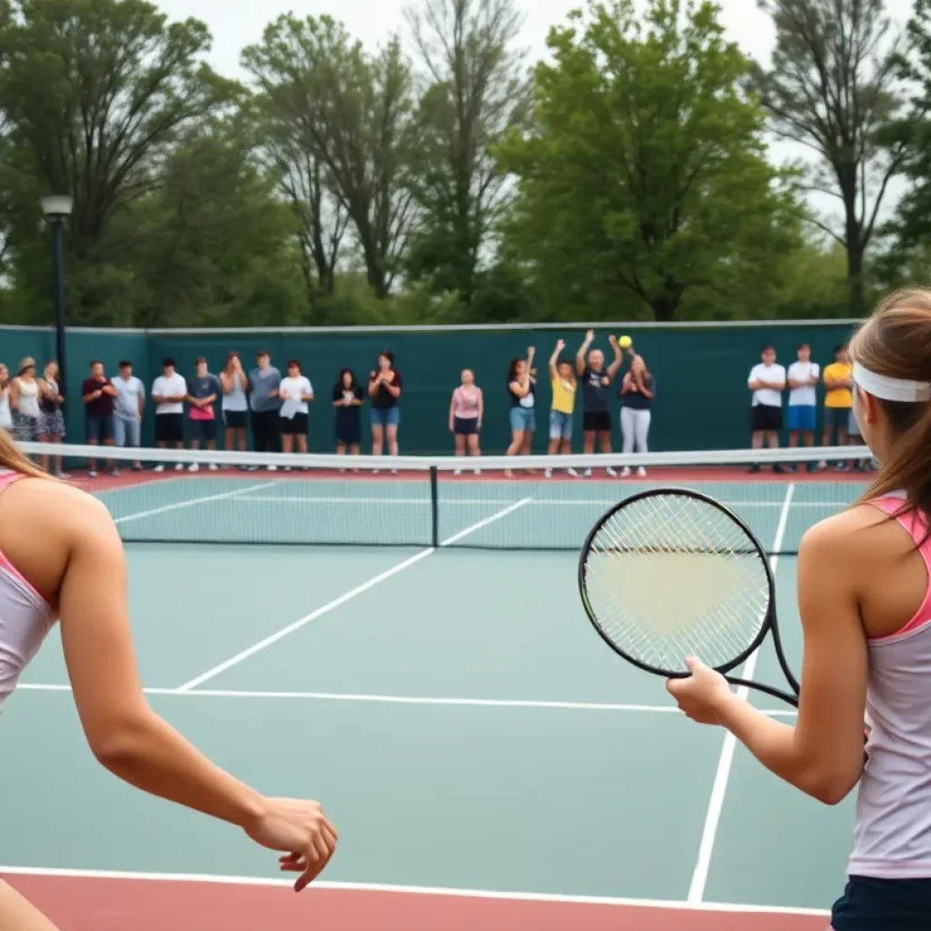 Coronado girls tennis team competing in a match