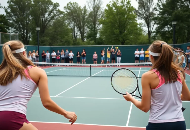 Coronado girls tennis team competing in a match