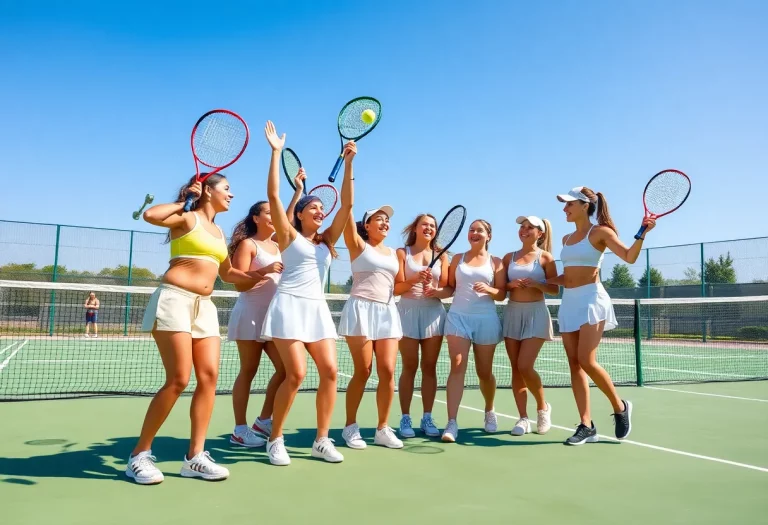 Coronado Islanders girls tennis team celebrating a win on the court