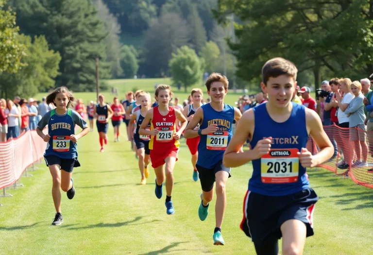 High school athletes competing in a cross country meet at White Oak Park