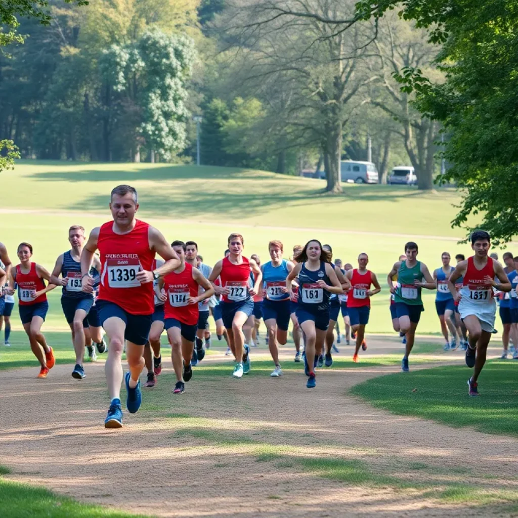 Runners competing in a cross country race at Rodeo Park
