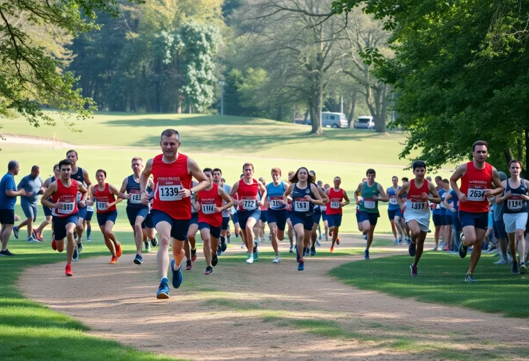 Runners competing in a cross country race at Rodeo Park