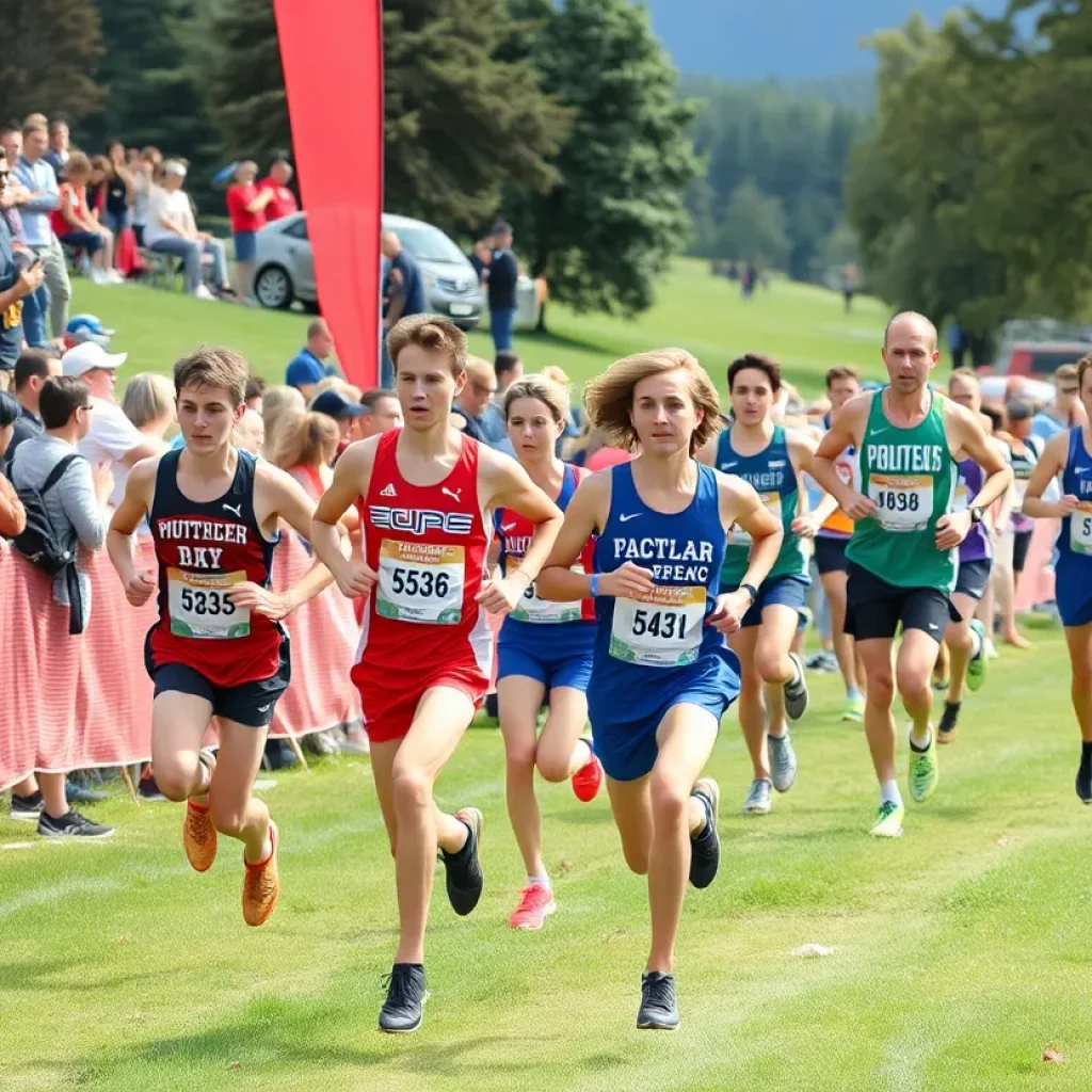 Runners competing in a cross country race at an invitational event