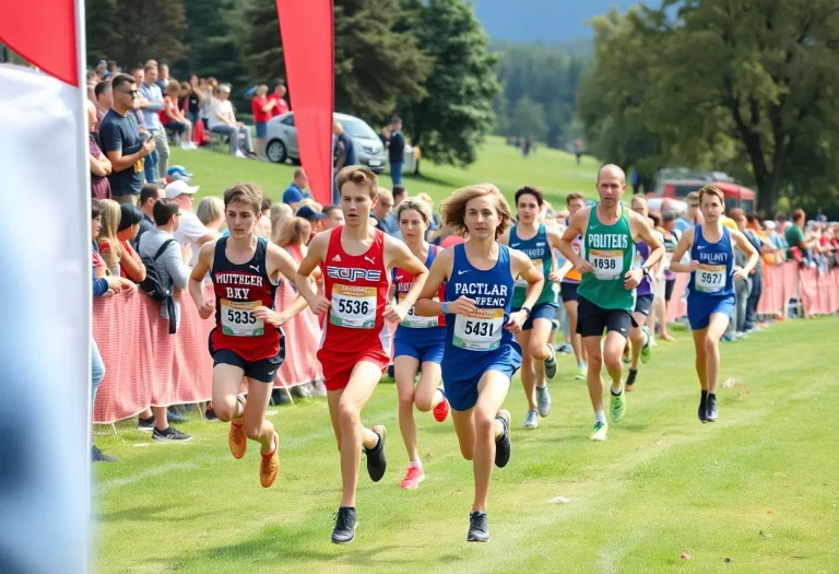 Runners competing in a cross country race at an invitational event